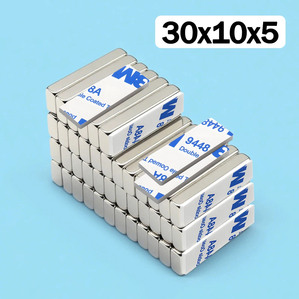 20x10x2 60x10x3mm Super Powerful Block Neodymium Magnet  With double-sided adhesive Magnet N35 Strong Permanent Magnetic imanes