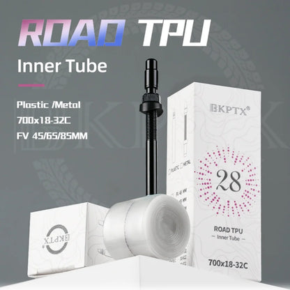 BKPTX 1Pcs 28g Metal/Plast Ultralight Bike TPU Inner Tube 700X18 25 28 32 Road Bicycle TPU Material Tire Length French Valve