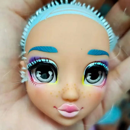 Quality Doll Heads Sparkly Alive Glasses Eyes No Hair Doll Parts White Purple Gold Hair Blue Black Skin Doll Accessories