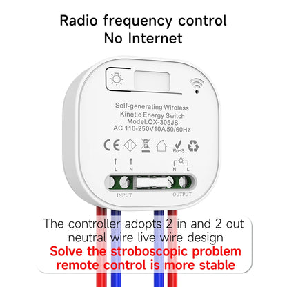 Lunzo RF 433 Self-generating Wireless switch  1 gang No Battery Required Self-Powered Waterproof Remote Control Light Swit