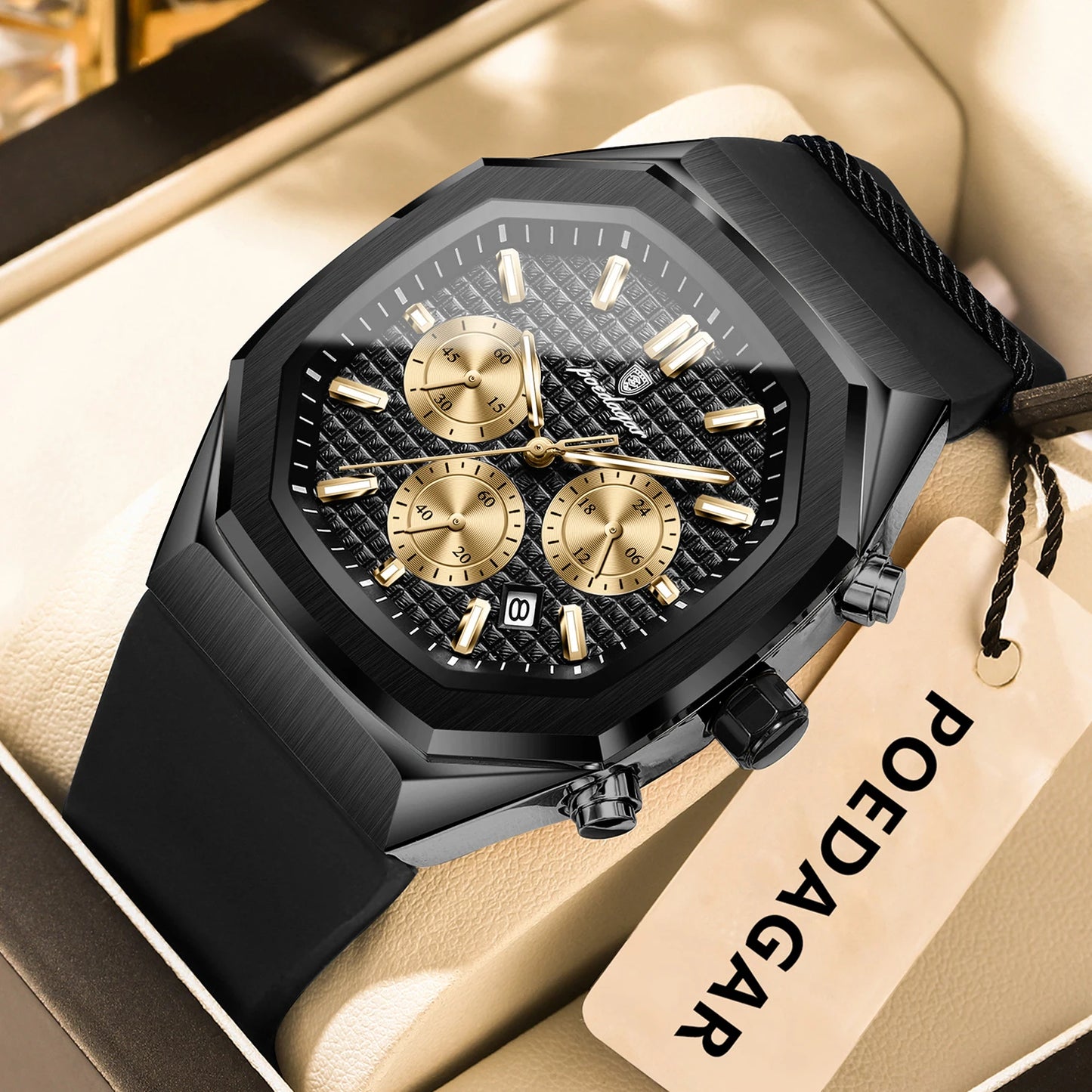 POEDAGAR Business Men's Watch Chronograph Date Silicone Strap Quartz Man Watch Waterproof Luminous Fashion Watches For Men Reloj