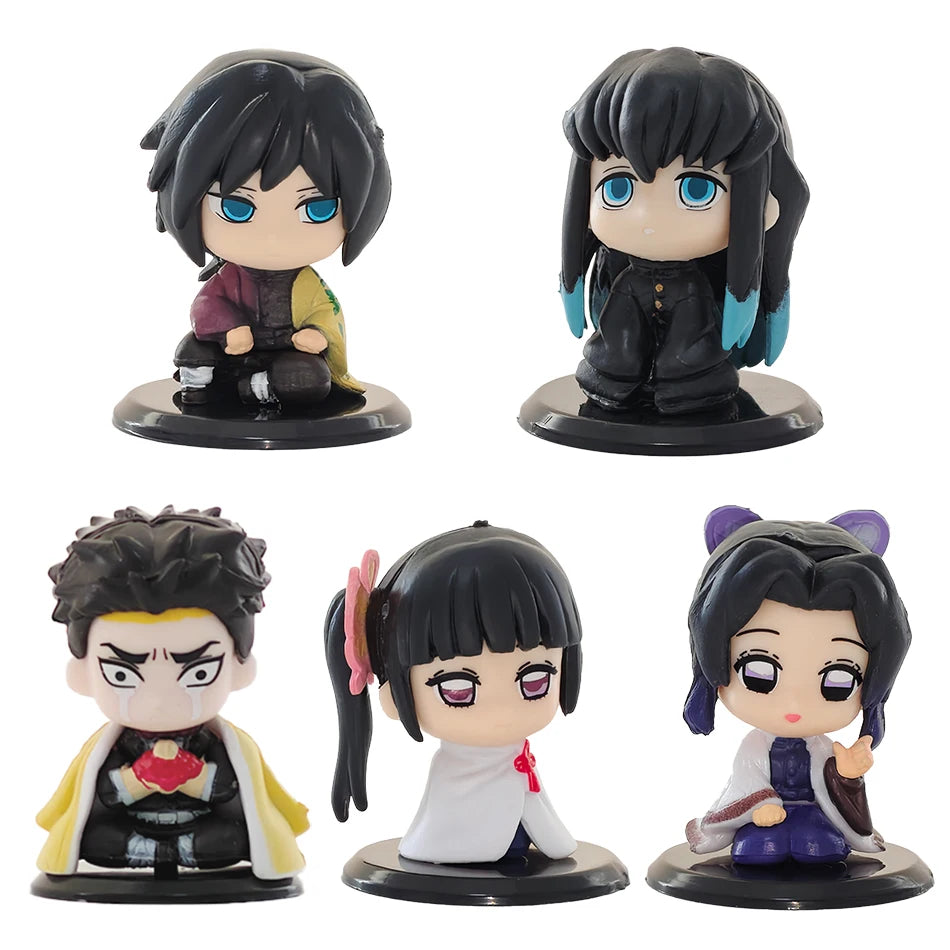 5-15pcs Q Version Demon Slayer Sitting Ghost Doll Tanjiro Nidouzi Inosuke Zenizu  Toy  Figural PVC Model Gift