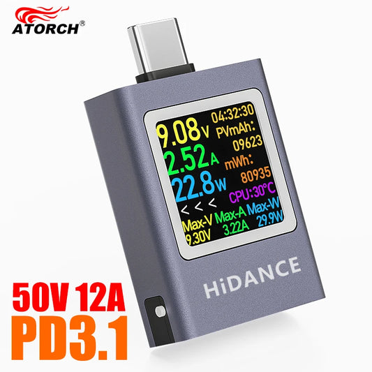 13 in 1 DC 4.5-50V 0-12A Multi-function Digital Display DC Voltage Ammeter Power Meter Type-c Cell Phone Charging PD3.1 Tester