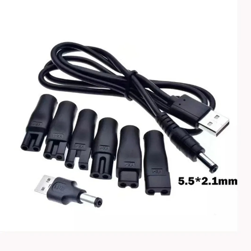 8-PCS Universal Replacement Charger Set, 5V Power Cord & USB Adapter for Hair Clippers Beard Trimmers & Shavers