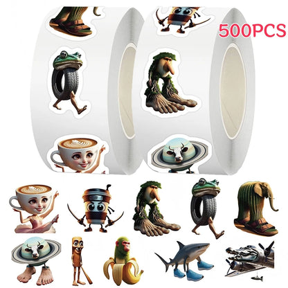 500pcs/Roll Italian Brainrot Stickers Funny AI Abstract TungTungSahur Tralalero Package Sealing DIY PVC Laptop Decals