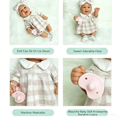 12''/30cm Baby Doll Playset in Gift Box with Accessories Pink Pacifier, Vinyl Reborn Doll Toy, Christmas Gift for Girl Boy Kid