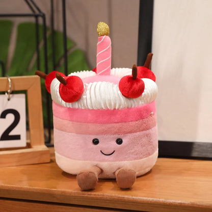 Kawaii Cartoon Hot Cake Plush Doll High Quality Soft Stuffed Fruit Strawberry Wedding Cake Simulation Food Plush Toy Home Decor