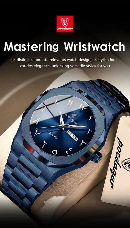 POEDAGAR Luxury Fashion Men's Clock Waterproof Week Date Male Watch Quartz Stainless Steel Business Watches For Man Reloj Hombre