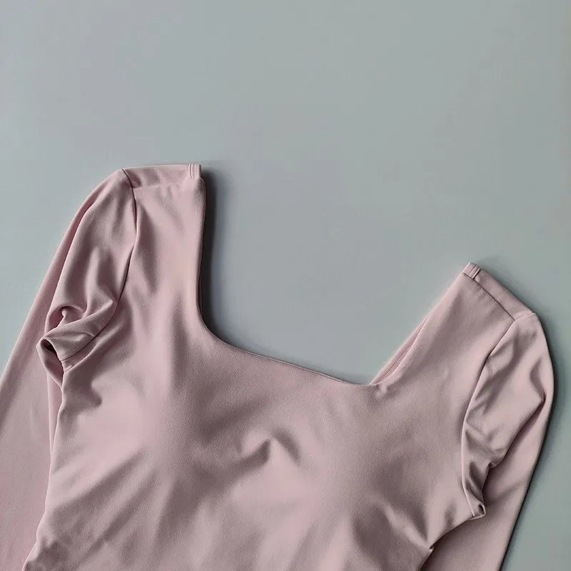 Autumn Slimming Long Sleeved Yoga Top Crossed Back with Fixed Chest Pads for Sports Running Fitness Tight Fitting Shirt