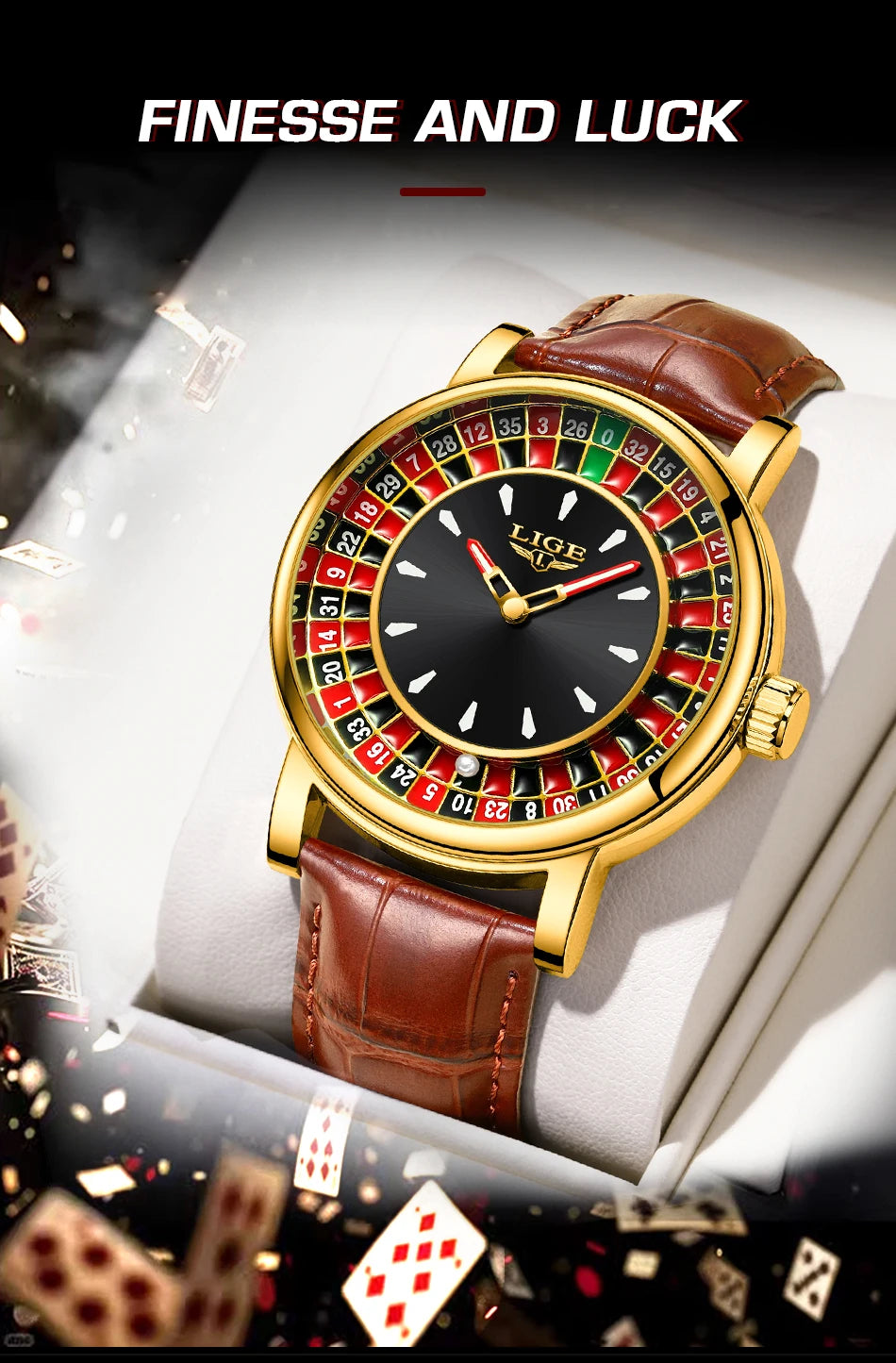 LIGE Fashion Men Watch Rotating Dial Las Vegas Roulette Desktop Theme Watch Men Waterproof Luminous Clock Watches Creative Clock