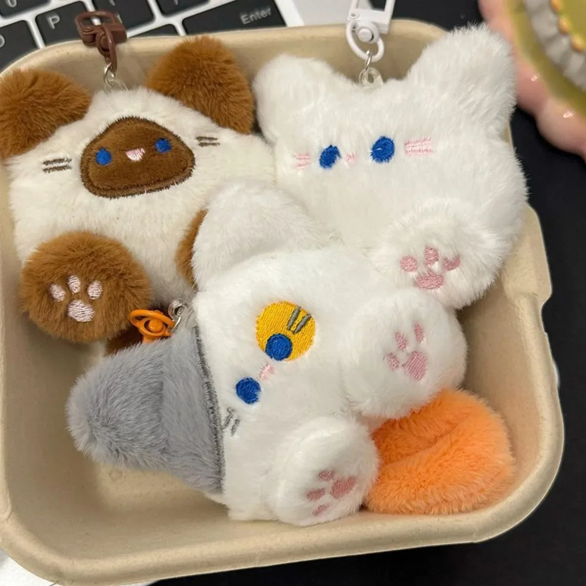 Cute Long Tail Cat Plush Keychain Cartoon Pendant with Lobster Clasp Soft Bag Charm Valentine Gift