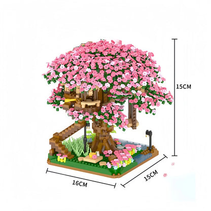 1130PCS Creative Sakura Tree House Building Blocks City Street View Architecture Model Micro Bricks Gift Toy for Kid Girl Adult
