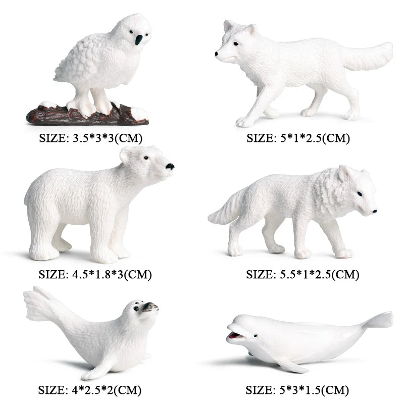 Oenux Arctic South Pole Animals Simulation Penguins Polar Bear Wolf Beluga Whale Action Figures Model Figurine PVC Kid Toy Gift