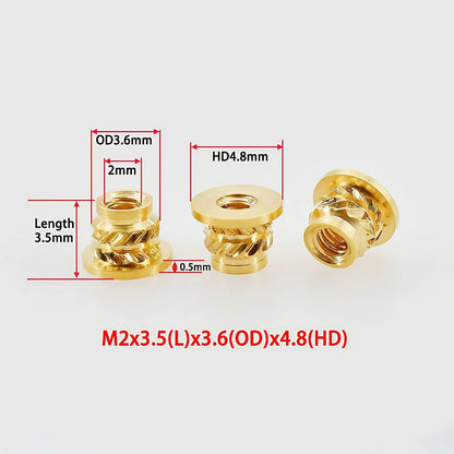 Brass Heat Insert Nut M2 M3 M4 M5 M6 M8 Hot Melt Flange Thread Knurled T-type Copper 3D Printing Injection Embedment Molding Nut