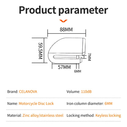 Motorcycle Bicycle Lock Alarm Safety Protection Padlock Disc Aluminum Alloy Anti-Theft Reminder Rope Lock Bag Motorcycle Accesso