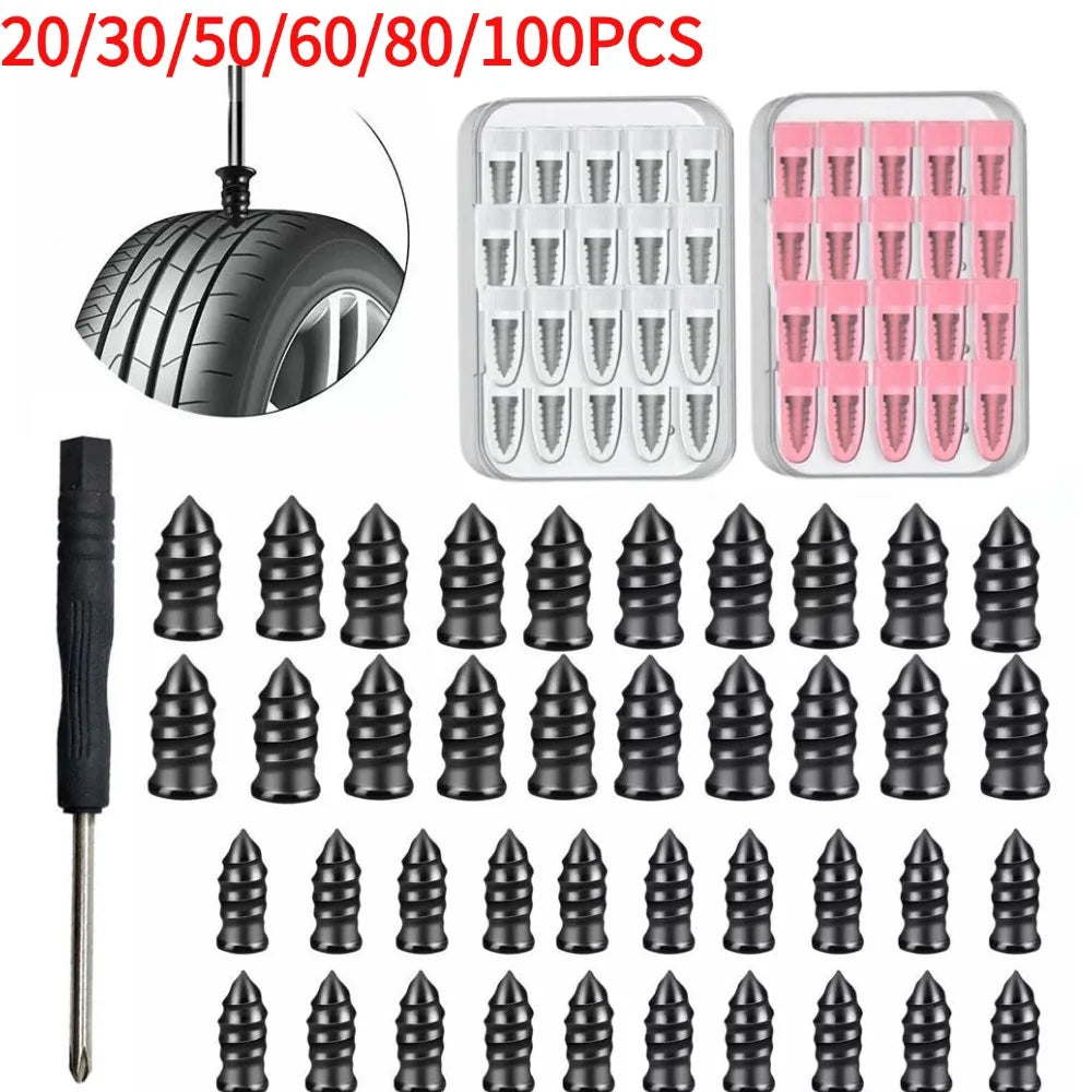 Vacuum Tire Puncture Repair Kit with Screwdriver & Storage Box Self-Service Plug & Patch for Car, Truck, Motorcycle, Bike Tire