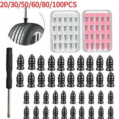 Vacuum Tire Puncture Repair Kit with Screwdriver & Storage Box Self-Service Plug & Patch for Car, Truck, Motorcycle, Bike Tire