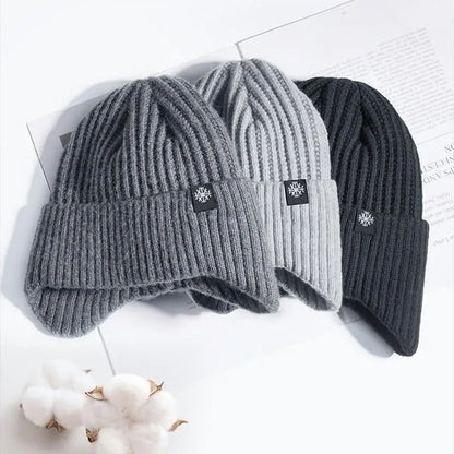 Men Winter Knitted Hat Plush Warmth Peaked Cap Outdoor Earmuff Casual Fashion Faux Fur Lined Hooded Hats Cycling Ear Protection