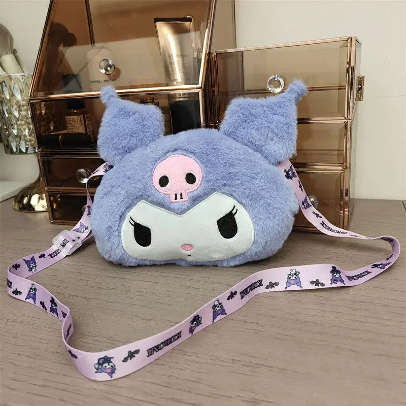 Animation Kuromi Plush Bag for Girls Small Change Tote Handbags Shoulder Bags Kawaii Toy Figures Bags Coin Purse Gifts