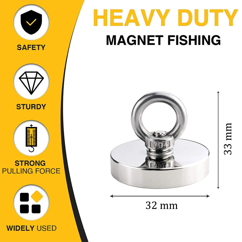 Super Strong Neodymium Fishing magnet Hooks N52 Heavy Duty magnet with Countersunk Hole Eyebolt 16-42mm Salvage Searcher Magnets