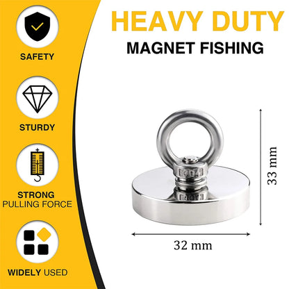 Super Strong Neodymium Fishing magnet Hooks N52 Heavy Duty magnet with Countersunk Hole Eyebolt 16-42mm Salvage Searcher Magnets
