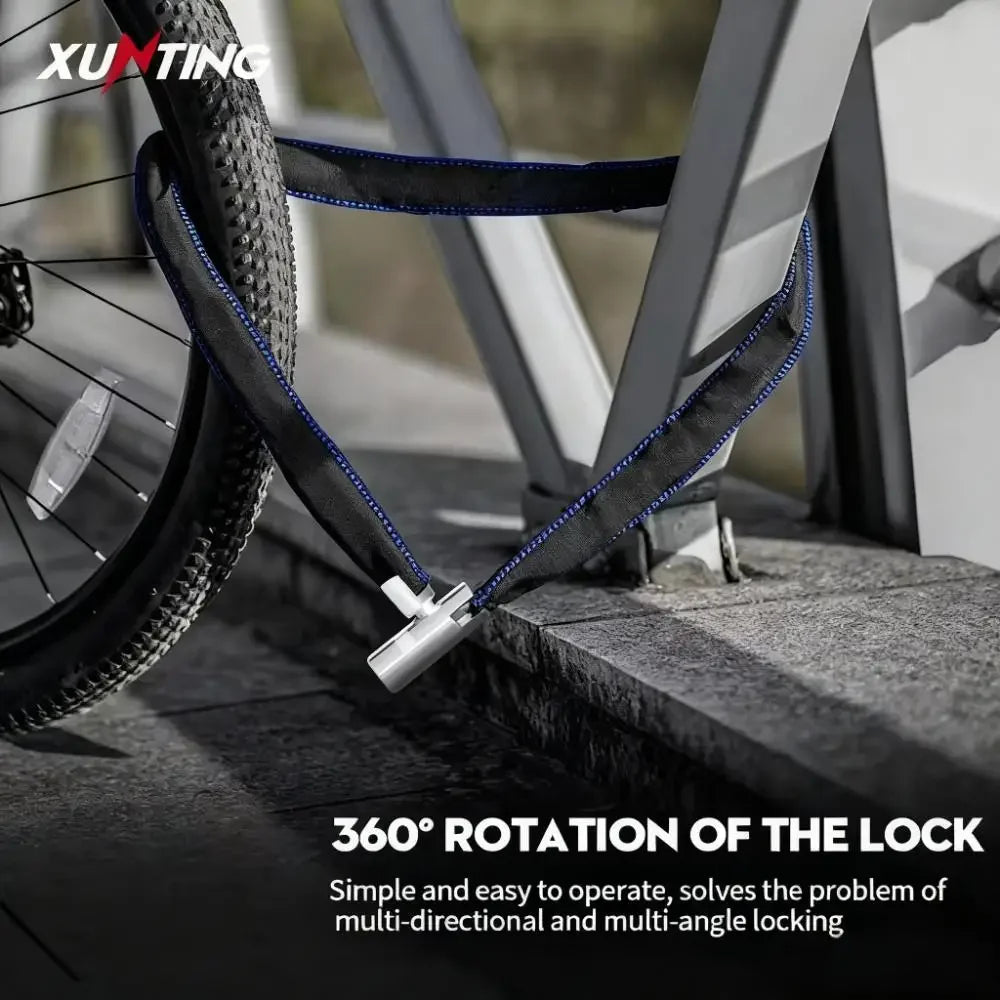 XUNTING Heavy Duty Bike Chain Lock Anti-Theft Steel Chain with Nylon Sleeve 360° Rotating Lock for Bicycle E-Bike Motorcycle