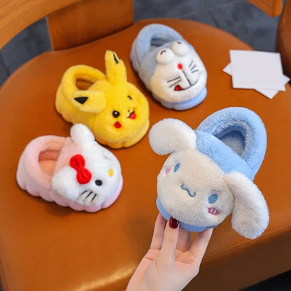 Kawaii Pikachu Figure Cotton Slippers Cover Heel Anime Peripheral Cute Cartoon Flat Autumn/Winter Plush Slippers Christmas Gifts