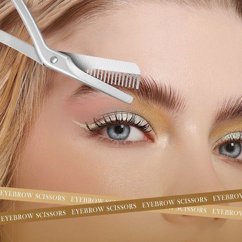 Professional Stainless Steel Eyebrow Scissors with Comb Teeth and Tweezers-Style Tip Heavy-Duty Sharp Blades Serrated Edge