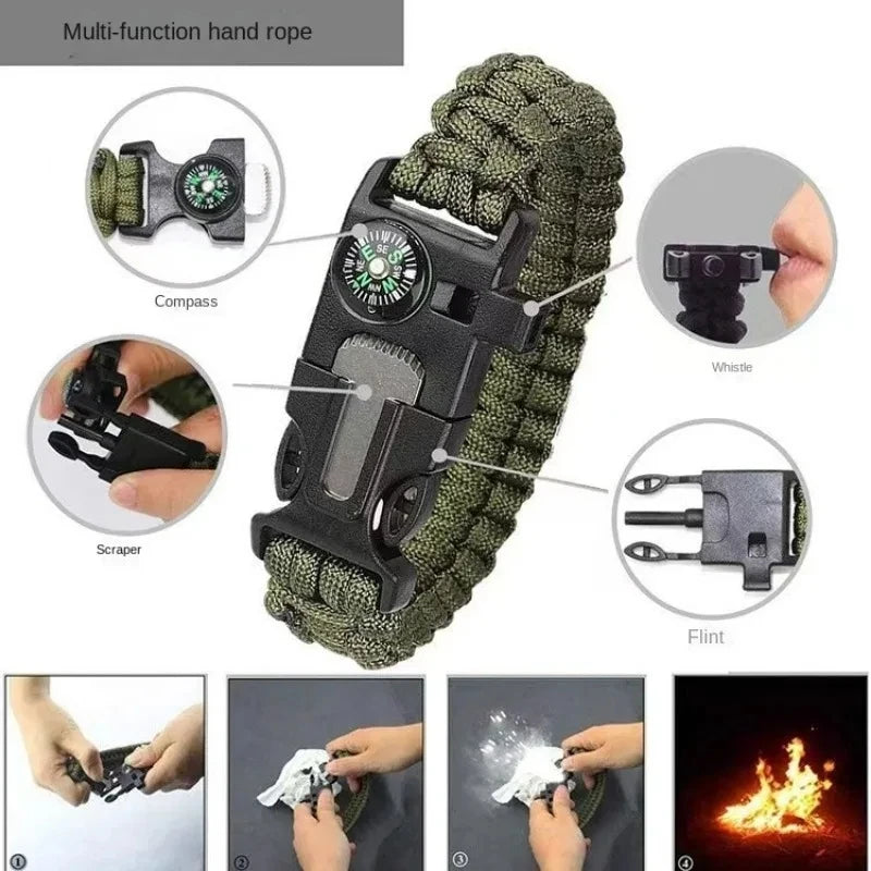 Five In One Compass Bracelet With Flint Seven Core Paracord Bracelet Inginiter Outdoor Survival Hiking Camping Tools