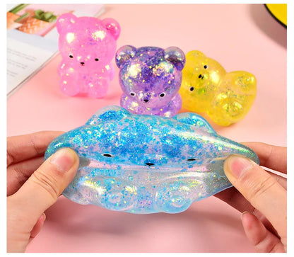 Fidget Bear Toy Squishys Glitter Gummy Bear Needoh Small Cute Animal Anti Stress Fidget Splat Decompressions Vent Squeeze Toy