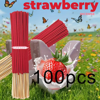 Red High-Quality Creamy Strawberry Incense Stick - Long-Lasting Strawberry Scent with Woody Notes, Fruit Meditation Yoga Home Office Party Holiday Gift, Eliminates Fatigue, Long-Lasting Fragrance (Doesn'T Scatter, Burns Evenl