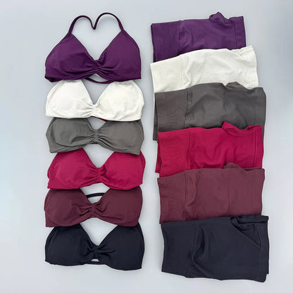 2 Piece Sports Gym Set Strappy Bra Yoga Underwear Short Sport Leggings Bicycle Running Sportswear Woman Seamless Yoga Set