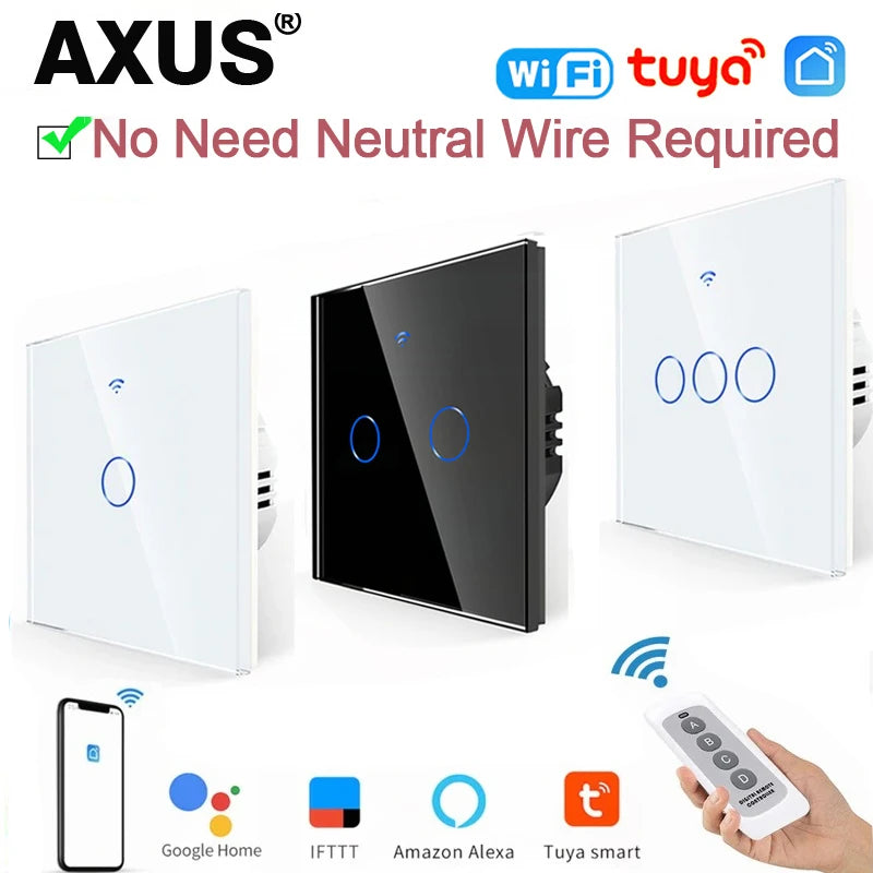 EU WiFi Smart Light Switches No Neutral Wire Touch Switch RF433 Smart Home Life Tuya App Control Support Alexa Google Home