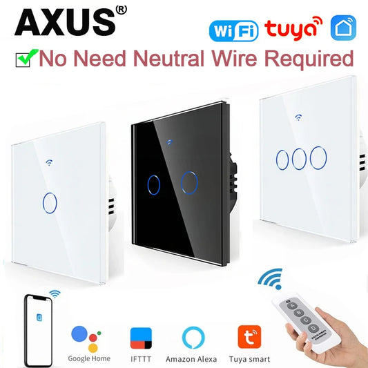 EU WiFi Smart Light Switches No Neutral Wire Touch Switch RF433 Smart Home Life Tuya App Control Support Alexa Google Home