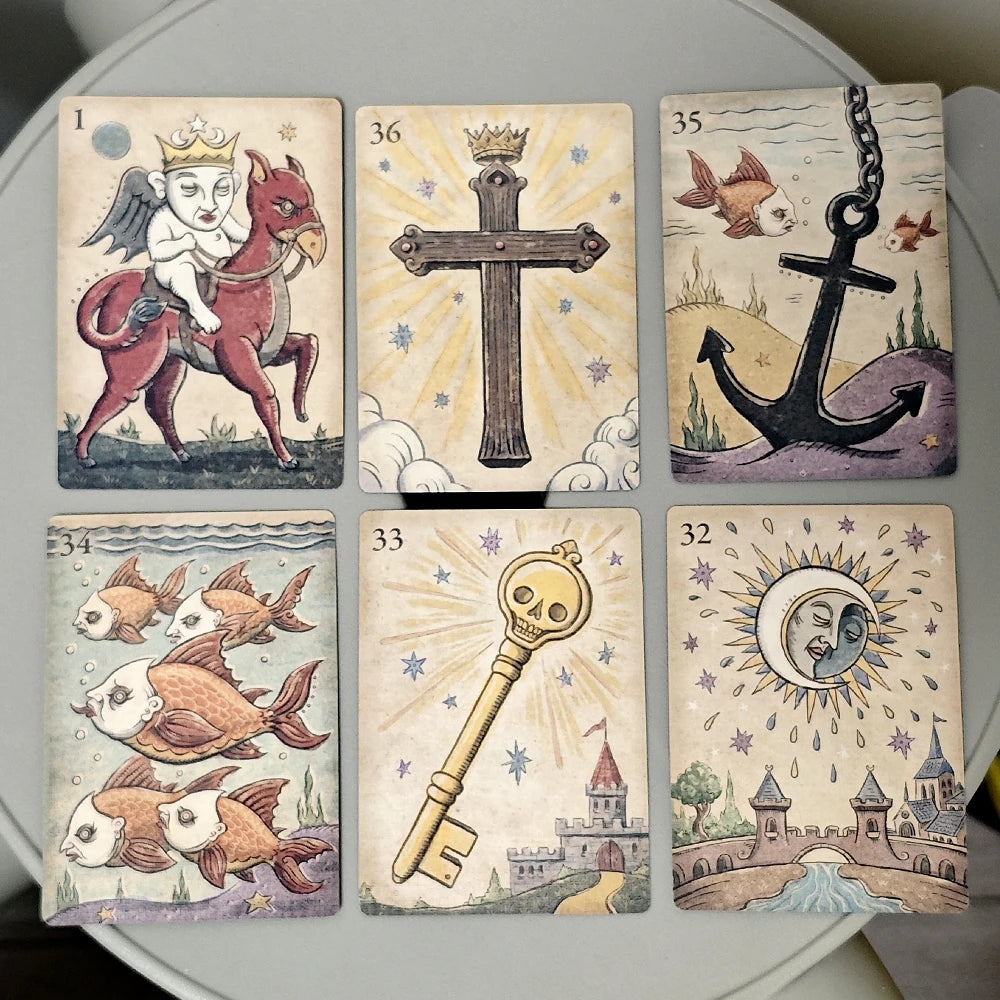 36 Pcs Lenormand Oracle Cards Deviant Moon Lenormand Della Luna Classic Deck Printed on 350GSM Double Embossed Cardstock 9*6cm
