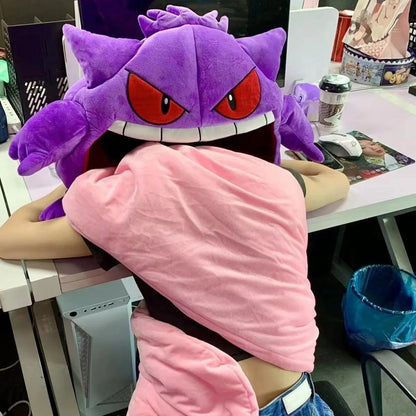 Pokemon Gengar Cartoon Anime Kawaii Elf Sleep Pillow Dual Purpose Nap Blanket Toys Doll Super Soft Big Mouth Gifts