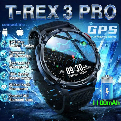 2026 New T-Rex3 Pro GPS Tracker 1100mAh Smartwatch Men 120-Day Standby Clock Rugged Outdoor Sport 10ATM Waterproof Call Watches