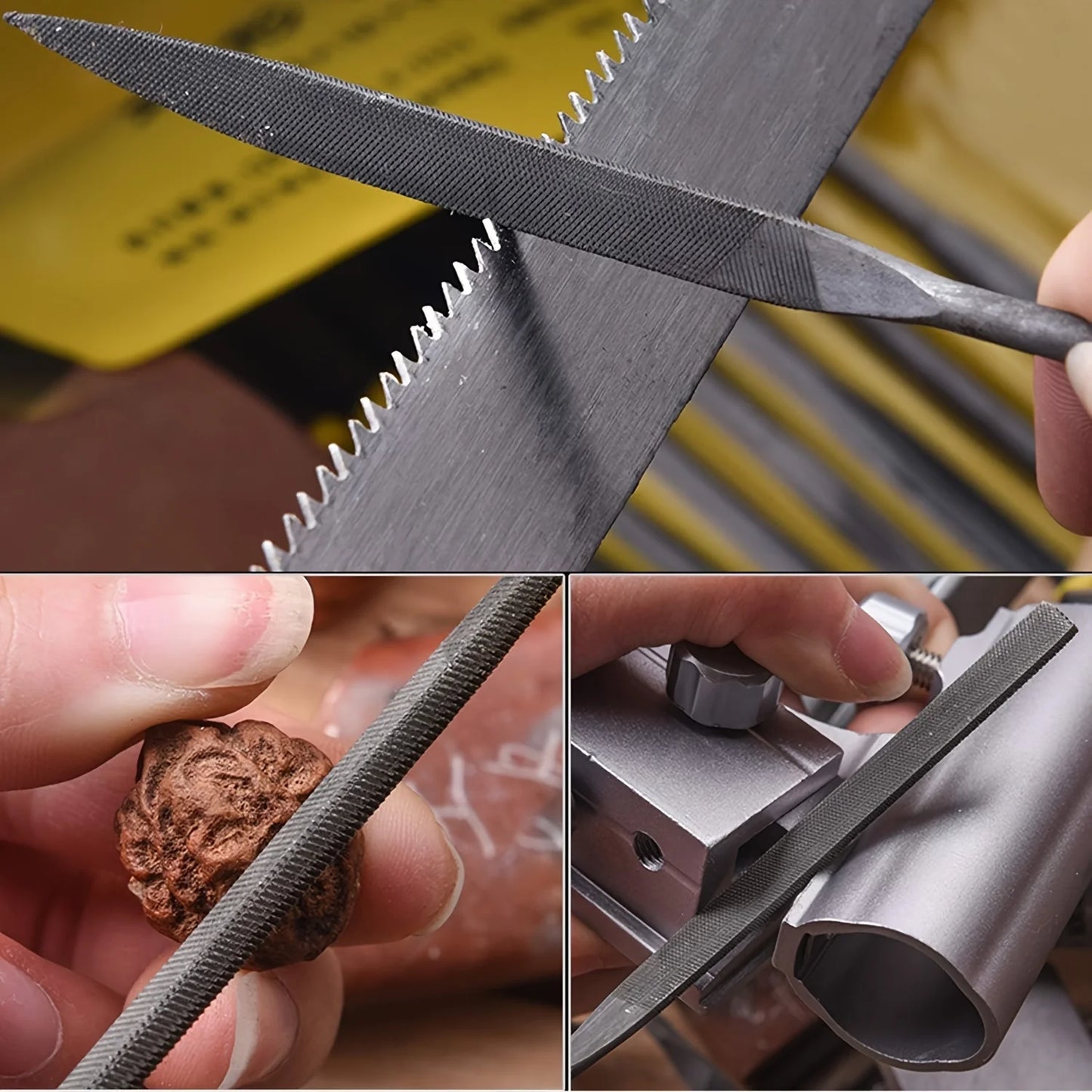 Premium Needle File Set - High-Carbon Steel Files with Non-Slip Ergonomic Handles for Precise Filing on Wood, Plastic, Model