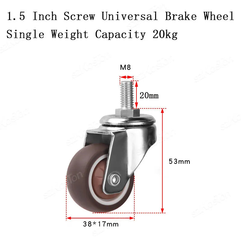 4 Pcs 1.5 Inch Universal Stem Caster Wheels TPR Screw Lever Castors Swivel Stem Wheels with M8 Thread Rods for Carts Furniture