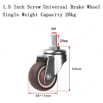 4 Pcs 1.5 Inch Universal Stem Caster Wheels TPR Screw Lever Castors Swivel Stem Wheels with M8 Thread Rods for Carts Furniture