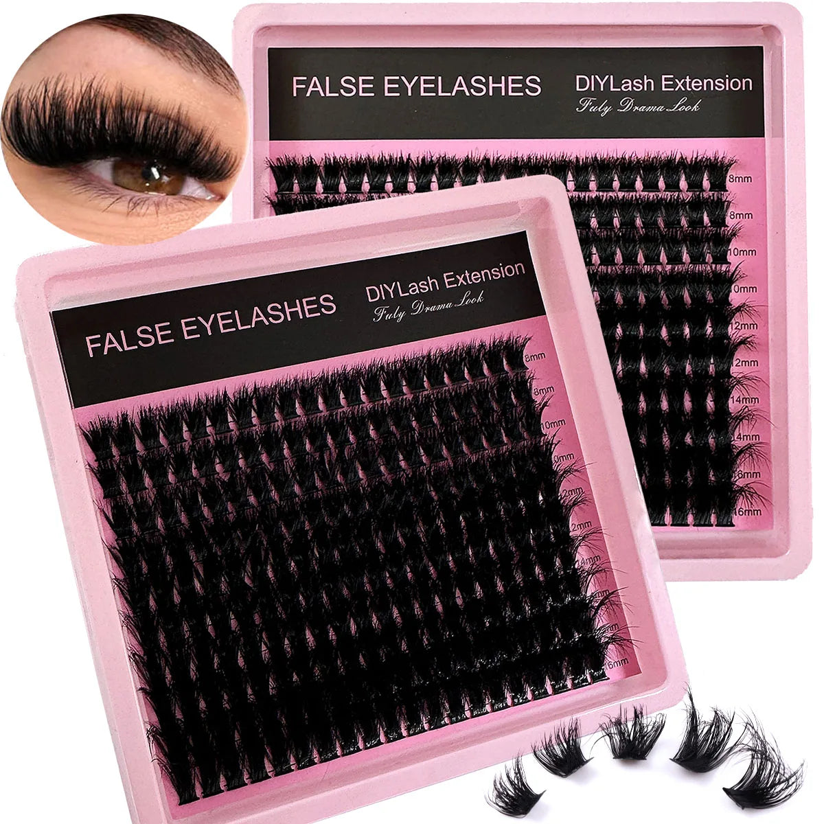 50D-160D 8D Luxury Fluffy DIY Cluster Lashes - 8-16mm Mixed Length Eyelash Extension 0.07mm Russian D Curl Thick And Reusable