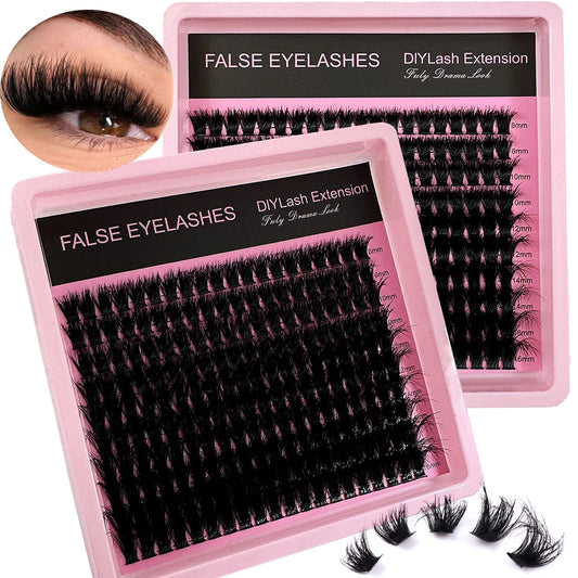 50D-160D 8D Luxury Fluffy DIY Cluster Lashes - 8-16mm Mixed Length Eyelash Extension 0.07mm Russian D Curl Thick And Reusable