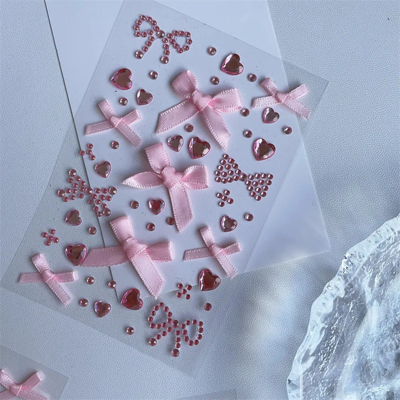 DIY Decor Kpop Photocard Sticker 3D Stereo Bow Heart Style Scrapbook Journal Stuicker Cute Pink Red Color Phone Shell Sticker