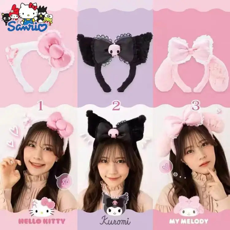 Sanrio Washing Face Headband Hello Kitty Kuromi Melody Plush Hair Accessories Cartoon Hair Hoop Lolita Style Sweet Headdress