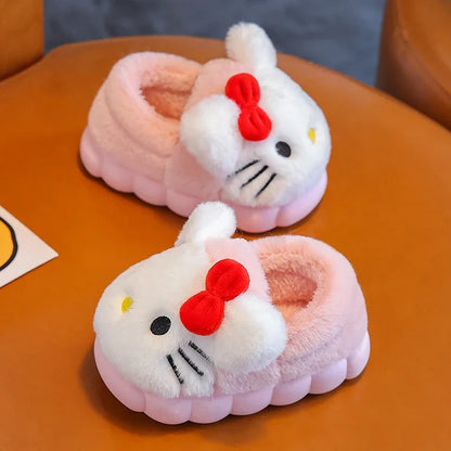 Pokemon Anime Pikachu Autumn/Winter Children'S Cute Flat Plush Slippers Soft Sole Non-Slip Warm Indoor Home Cotton Shoes Gifts