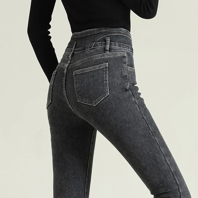 High-Waist Multi-Button Stretch Jeans