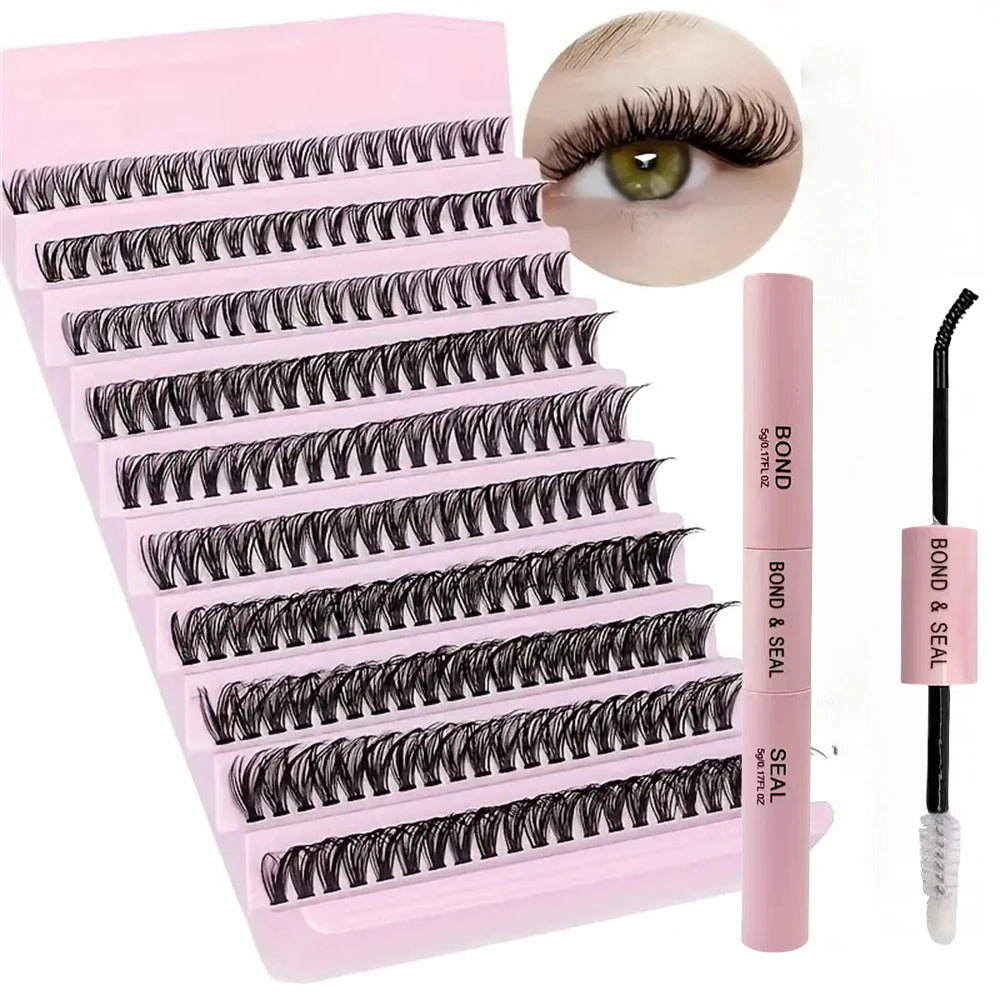 Natural Cluster 200pcs Lashes Set - C-Curl, Mixed Lengths 10-16mm for Effortless Volume