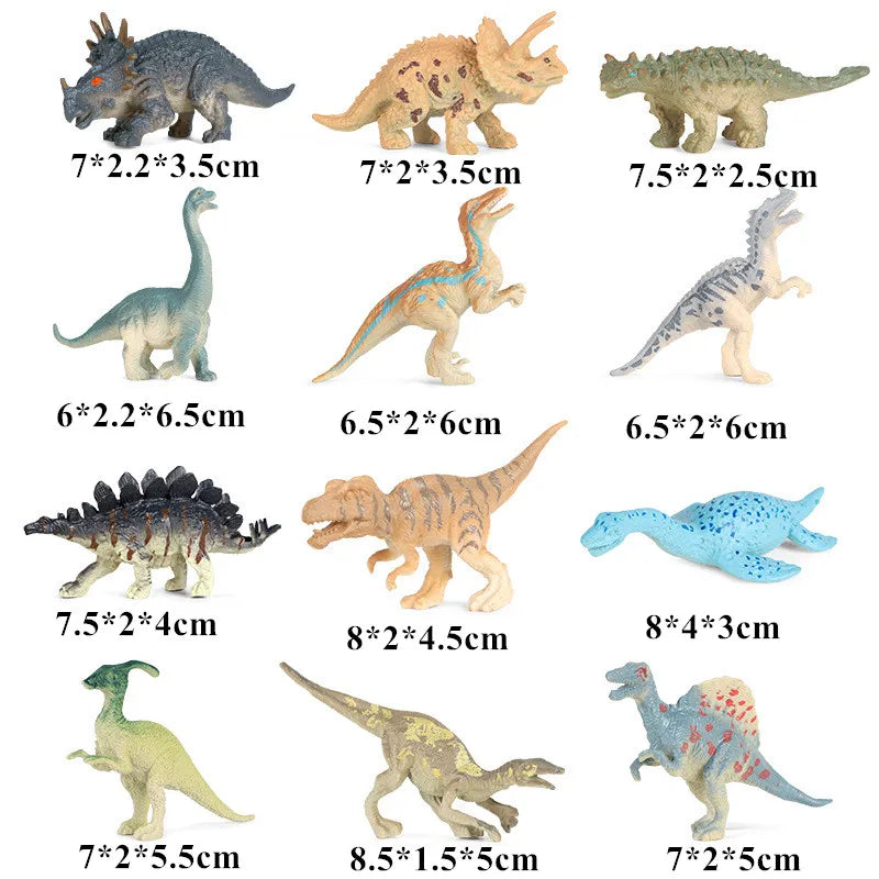 Oenux 12PCS Small Jurassic Dinosaur Set Brinquedo T-Rex Velociraptor Spinosaurus Mosasaur Model Action Figure Collection Kid Toy