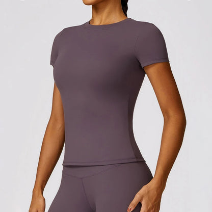 Women's Sports T Shirt Summer Short Sleeve Running Round Neck Breathable Stretchy GYM Yoga Slim Fitness Active Top Tee