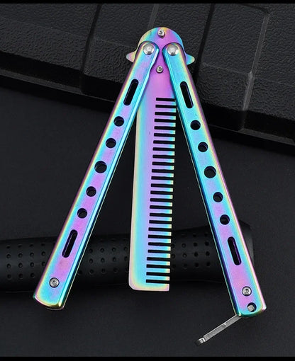 Stainless Steel Foldable Comb for Butterfly Knife Practice Training Beard Moustache Styling Tool Hairdressing Salon Brush